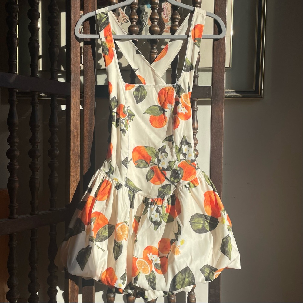 Zara Cream Mini Dress with Orange & Green Citrus Print - Picture 5 of 13